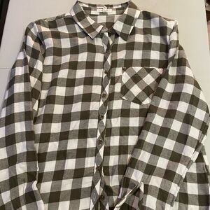 Maurices Olive and White flannel Checkered Top